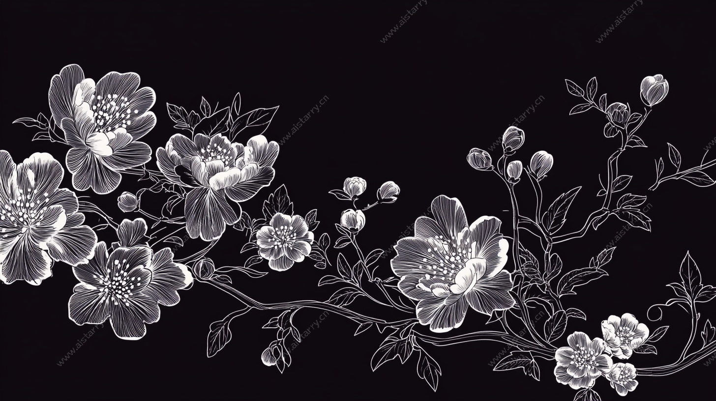 黑白花卉线条装饰图案