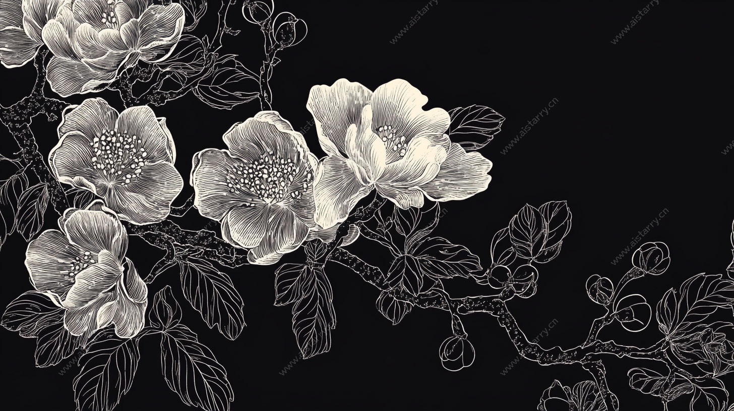 黑白花卉线描图案