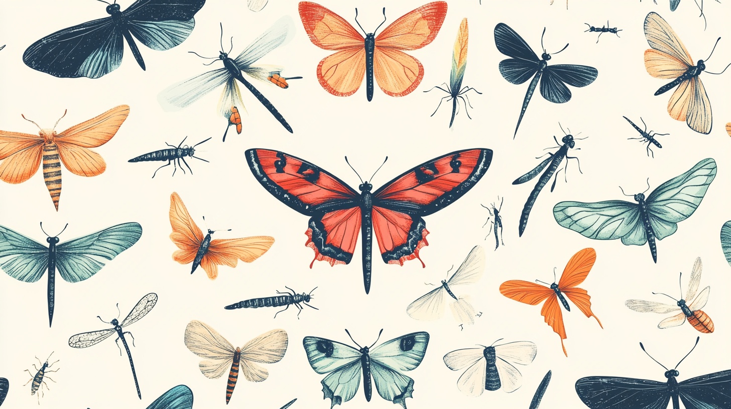 多彩昆虫插画图案设计