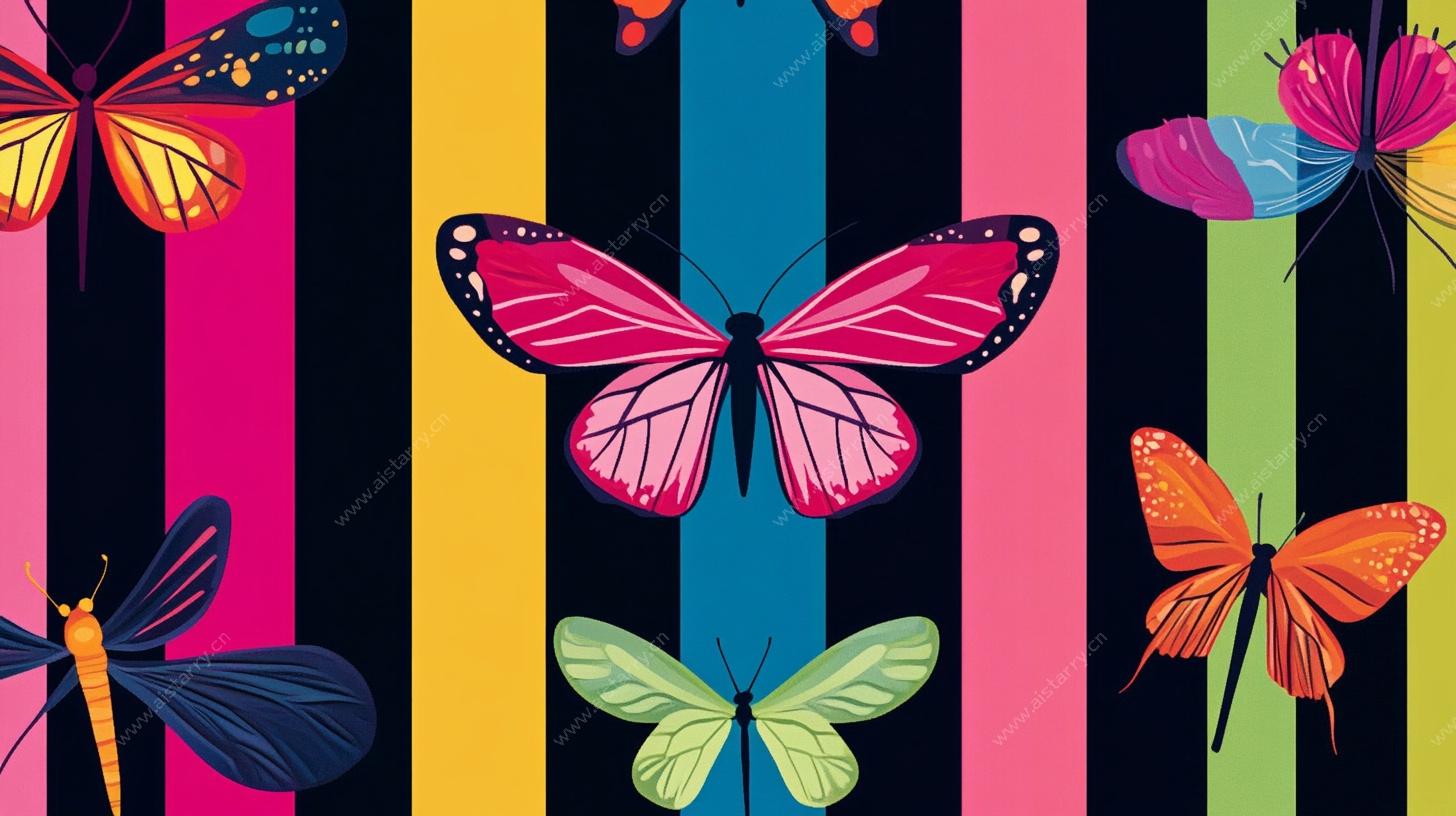 彩色蝴蝶条纹背景图案