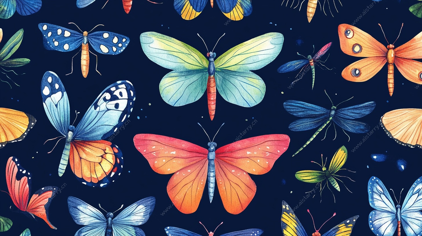 多彩蝴蝶梦幻图案背景