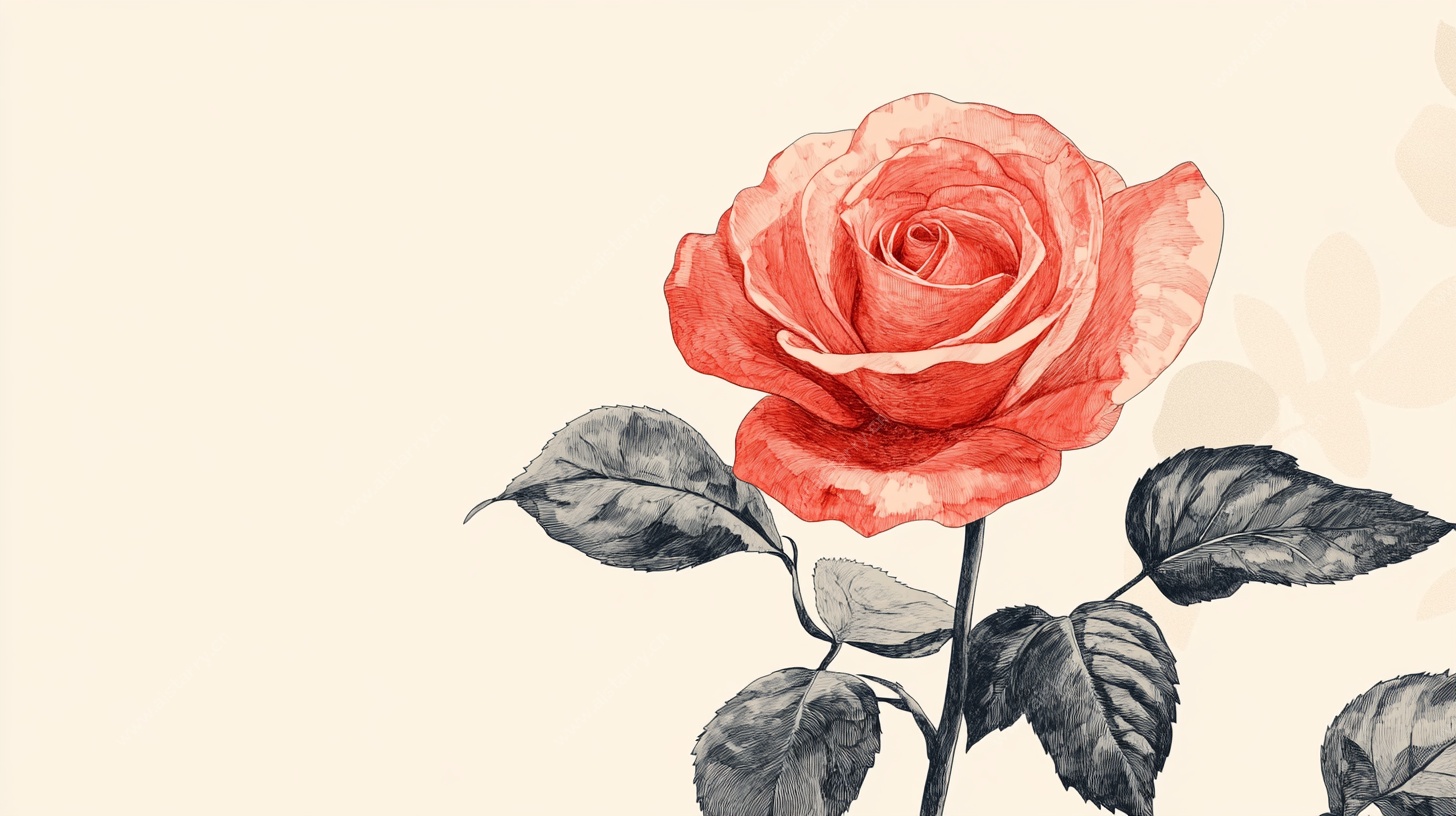 水彩红玫瑰花卉插画