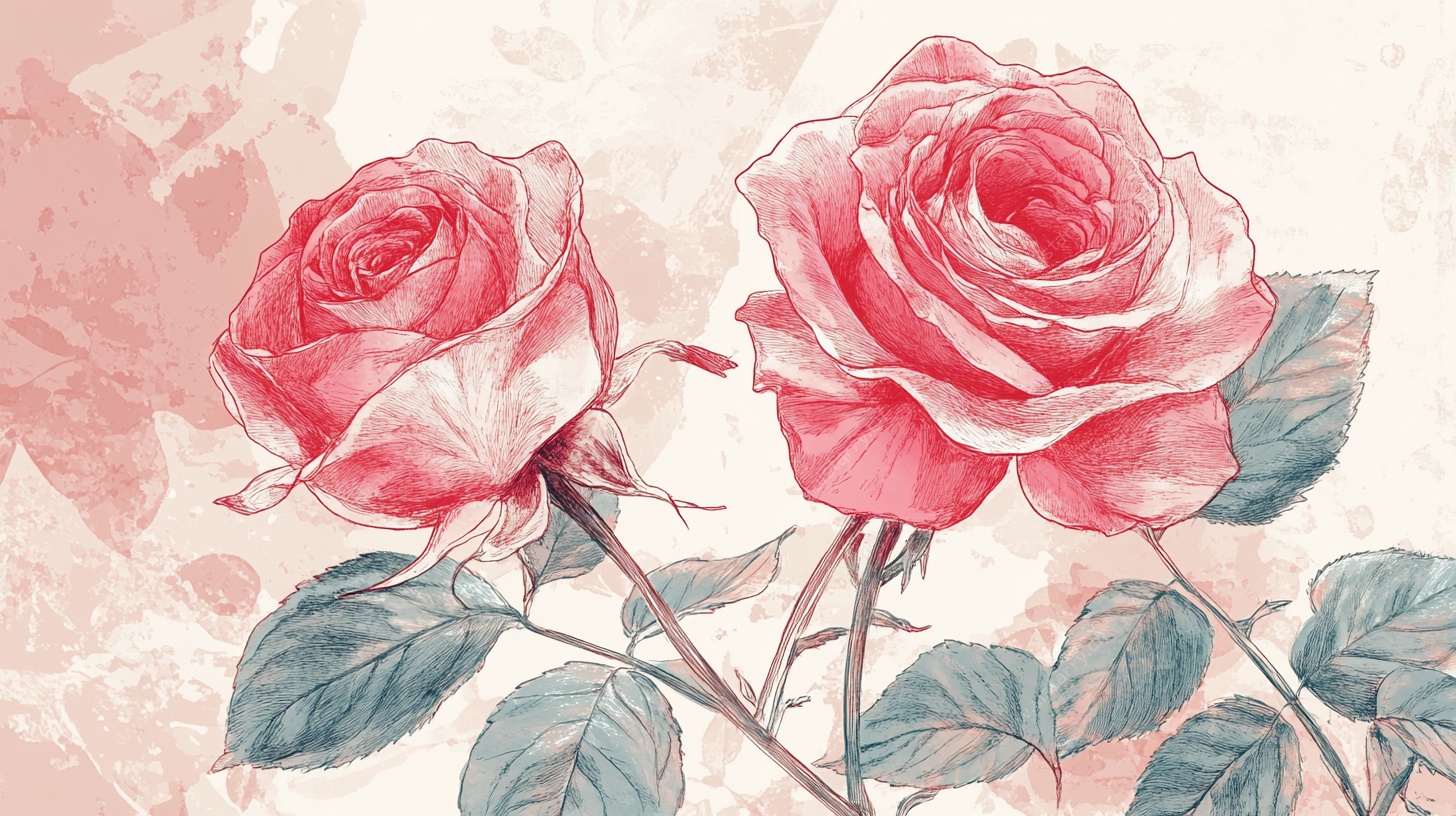 手绘双生粉玫瑰插画