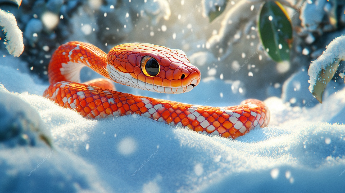 雪境红蛇的奇幻瞬间