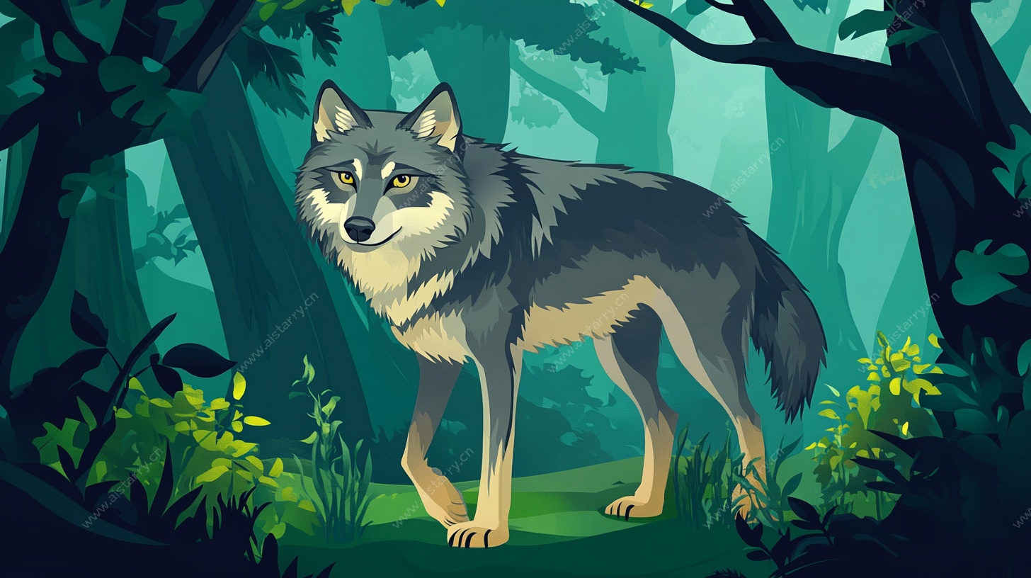 森林中的孤狼插画