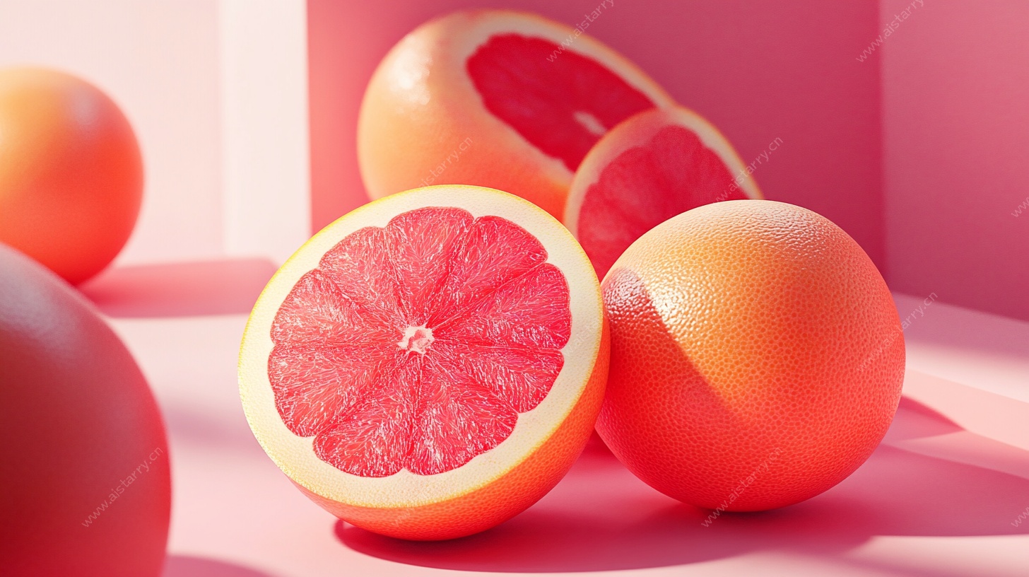 粉红葡萄柚静物3D渲染图