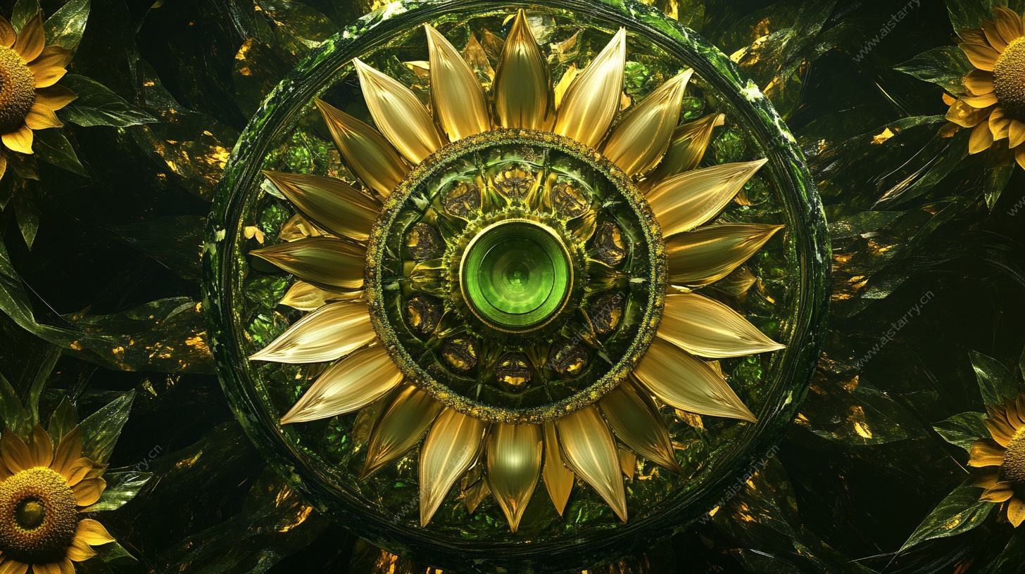 金色向日葵立体艺术图案