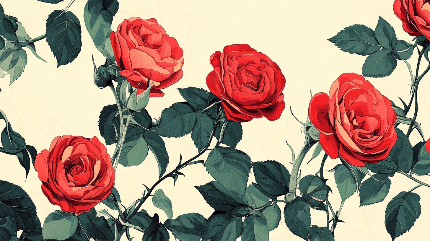 复古红玫瑰花卉图案