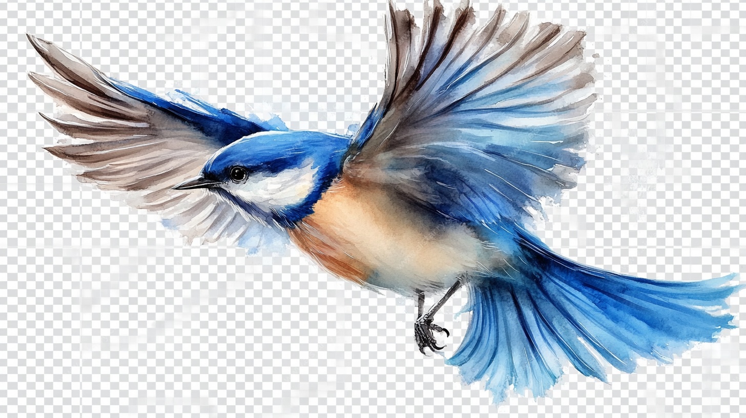 蓝羽飞鸟展翅图