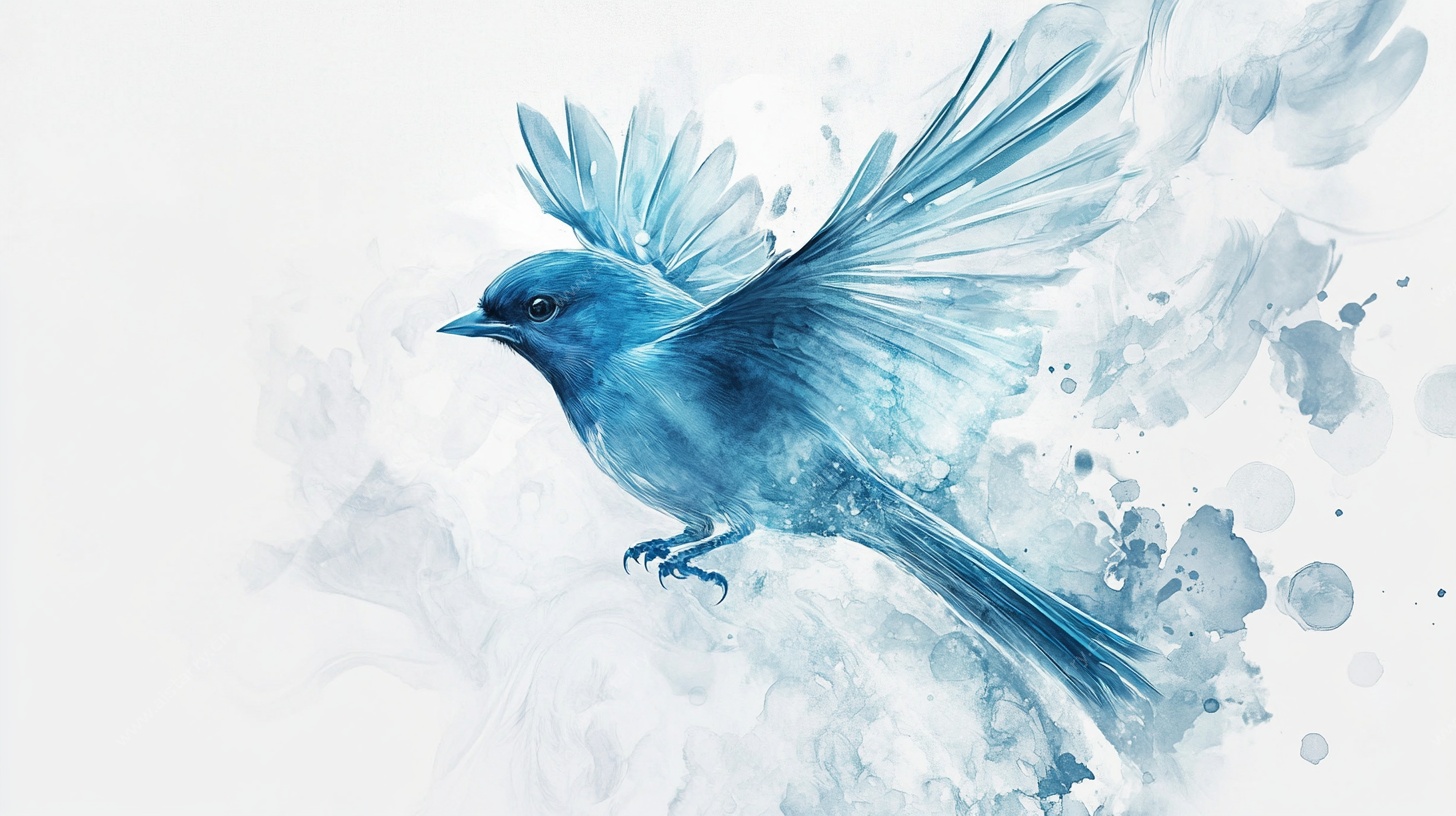 蓝色飞鸟水彩艺术插画
