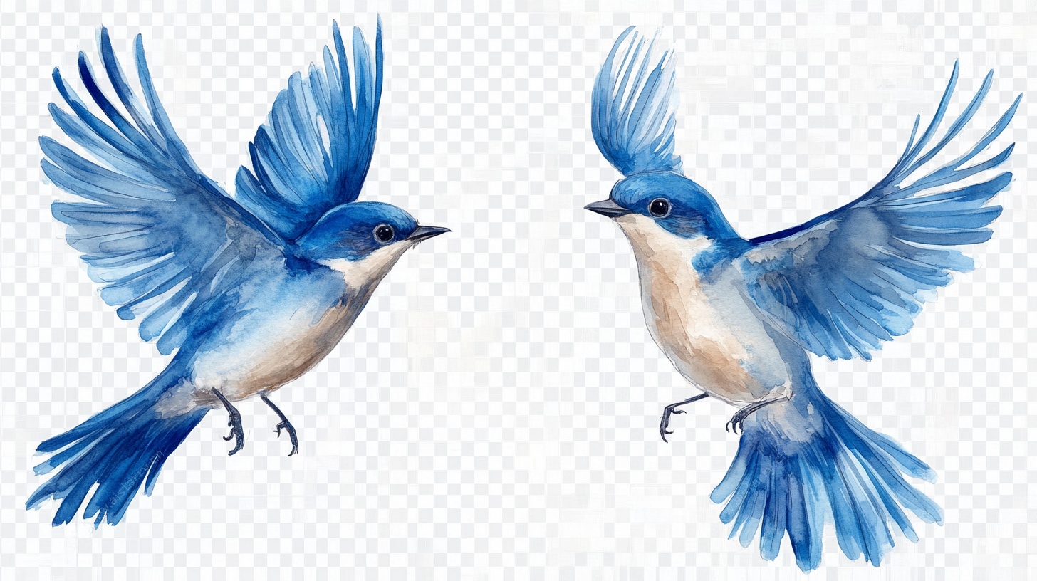 蓝羽飞鸟水彩插画