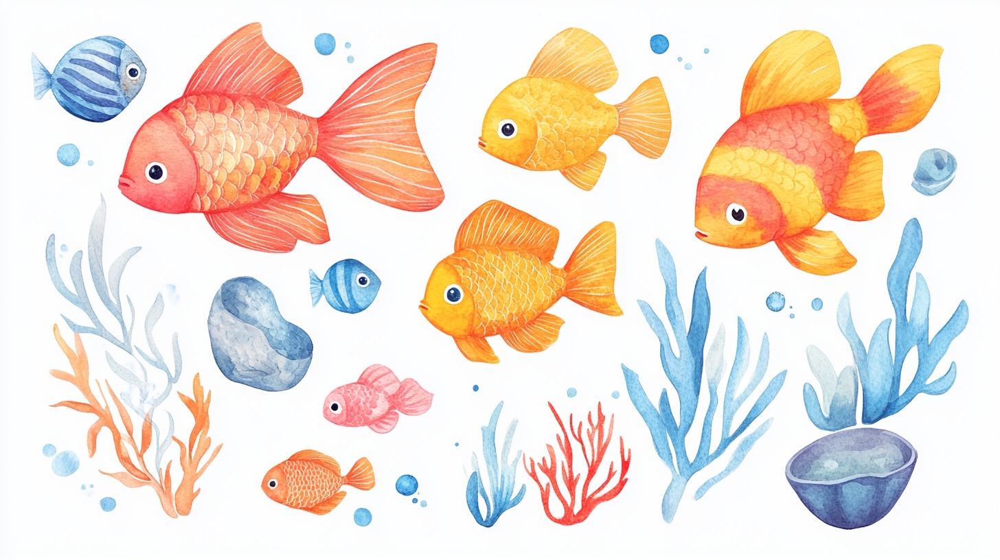 水彩风海底金鱼插画