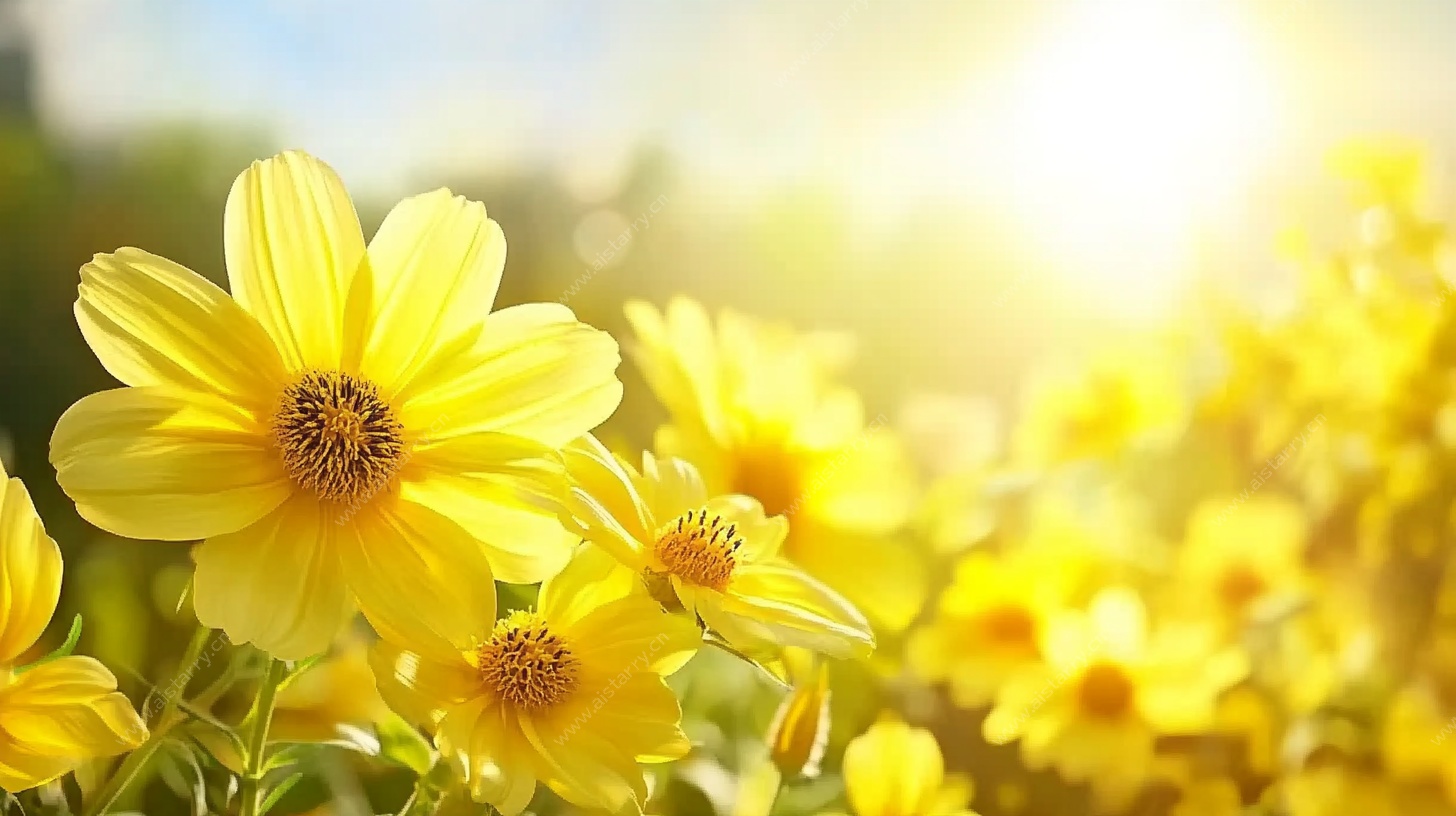 阳光下的黄色花卉