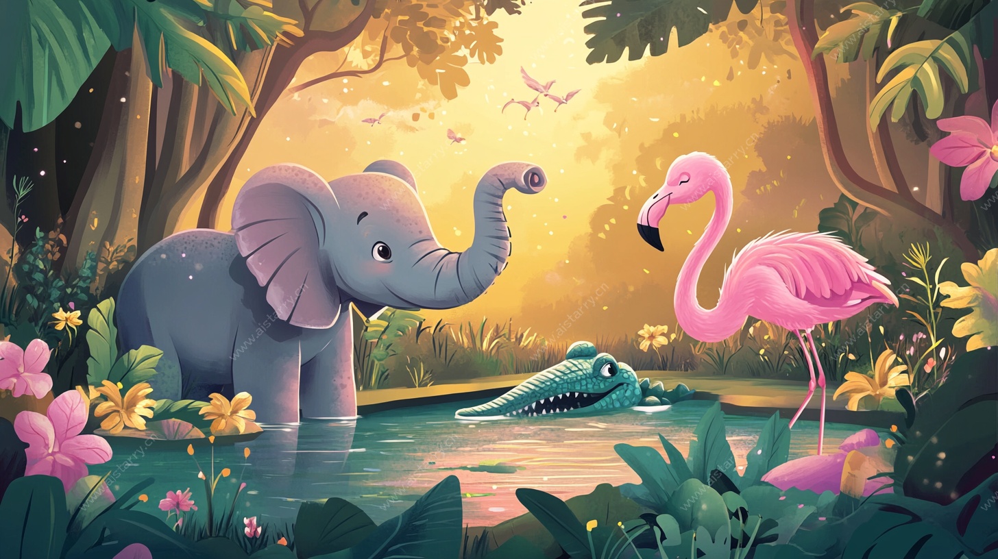 丛林动物和谐共处插画