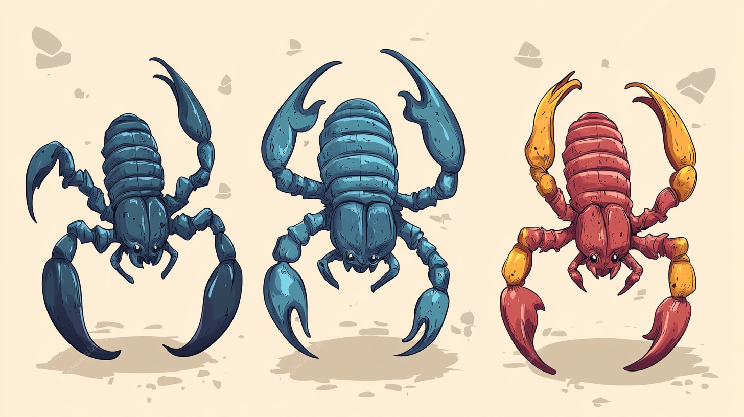 三只卡通风格蝎子形象