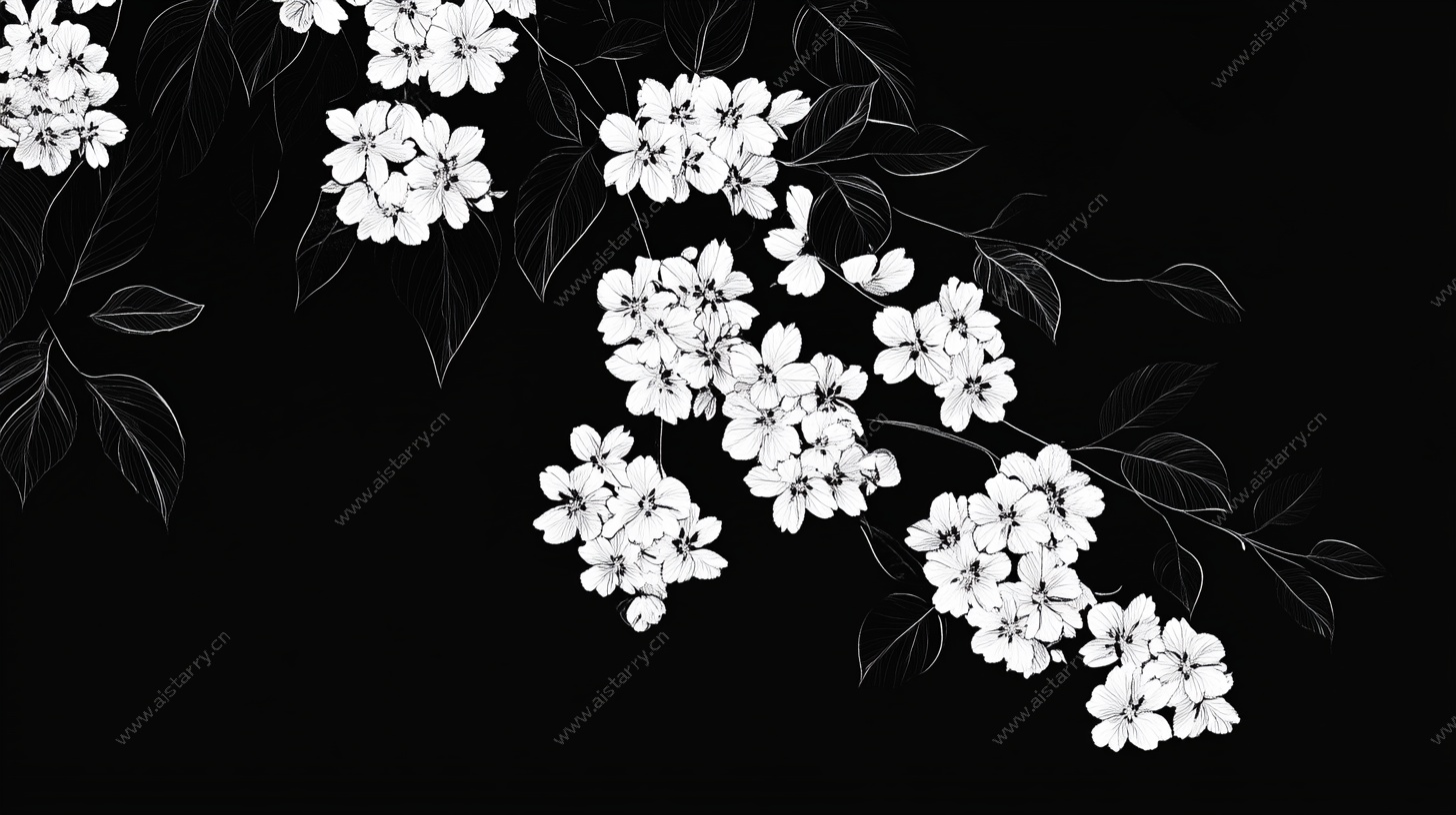黑白花卉图案装饰画