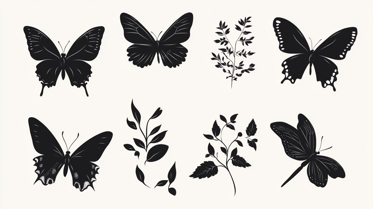 蝴蝶与枝叶剪影图案集