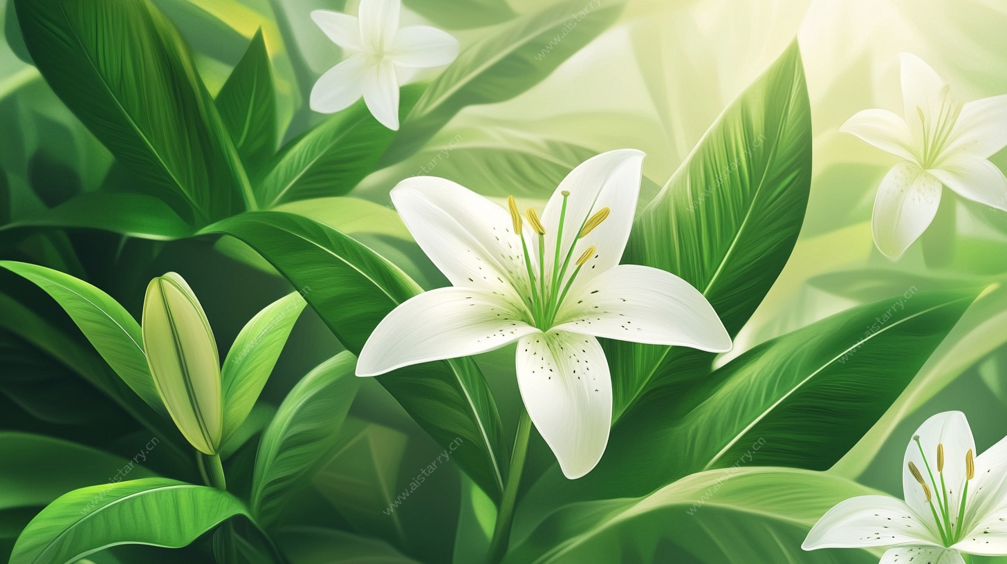 绽放的百合花插画