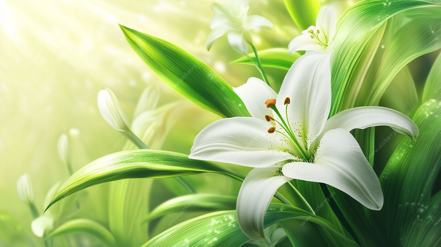 清新绽放的白色百合花