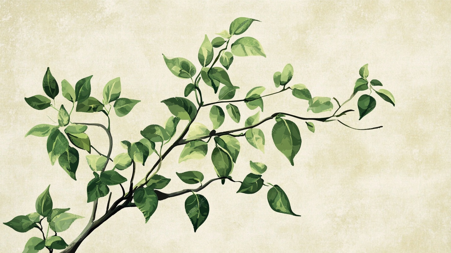 水墨风绿叶枝丫插画