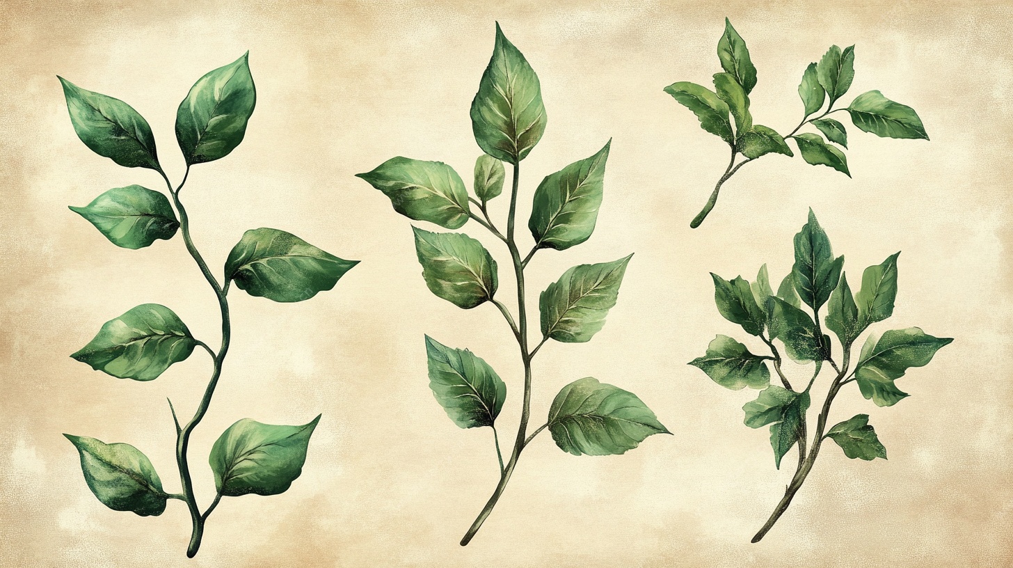 水彩绿叶植物素材