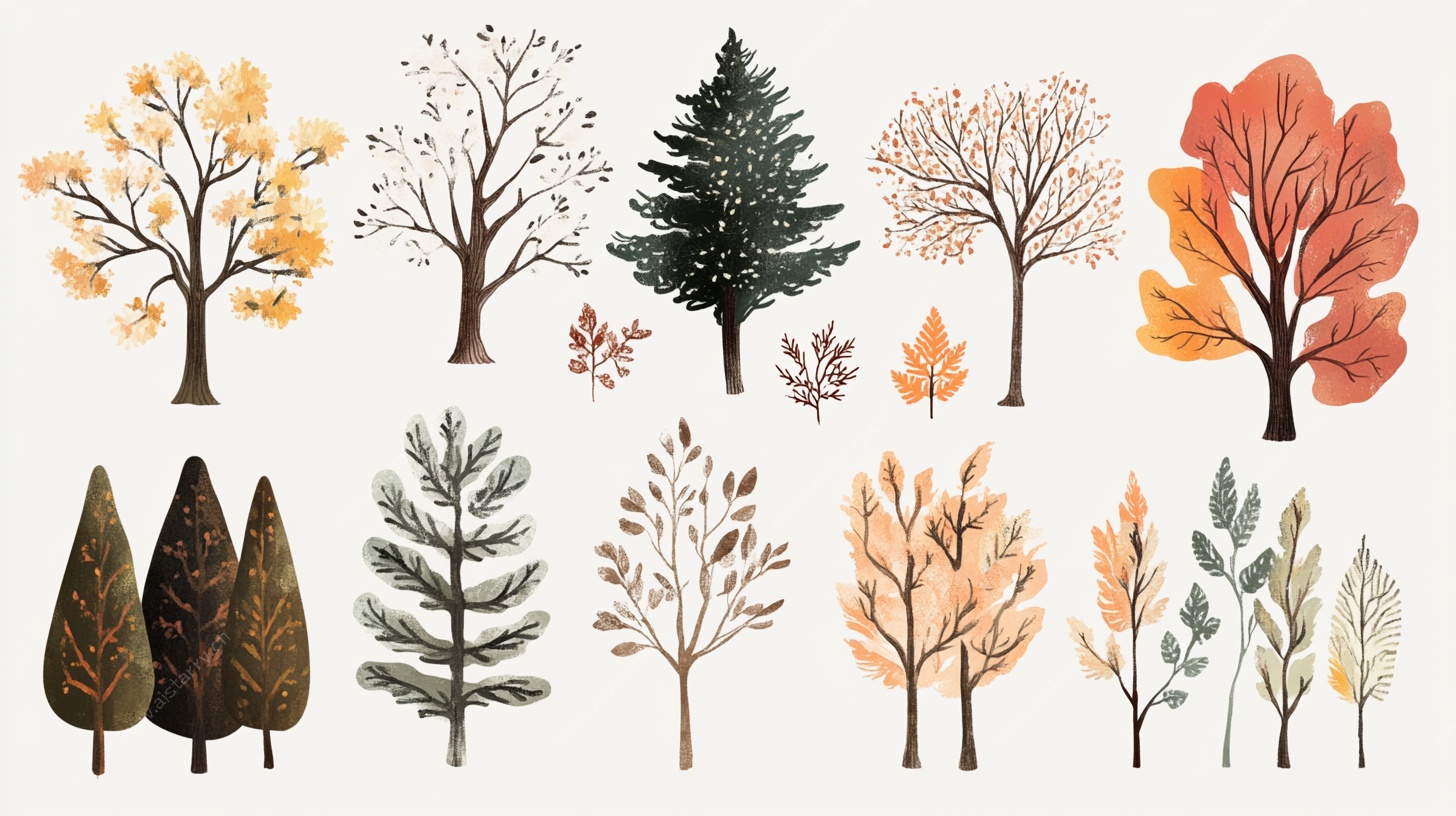 秋季树木插画集合