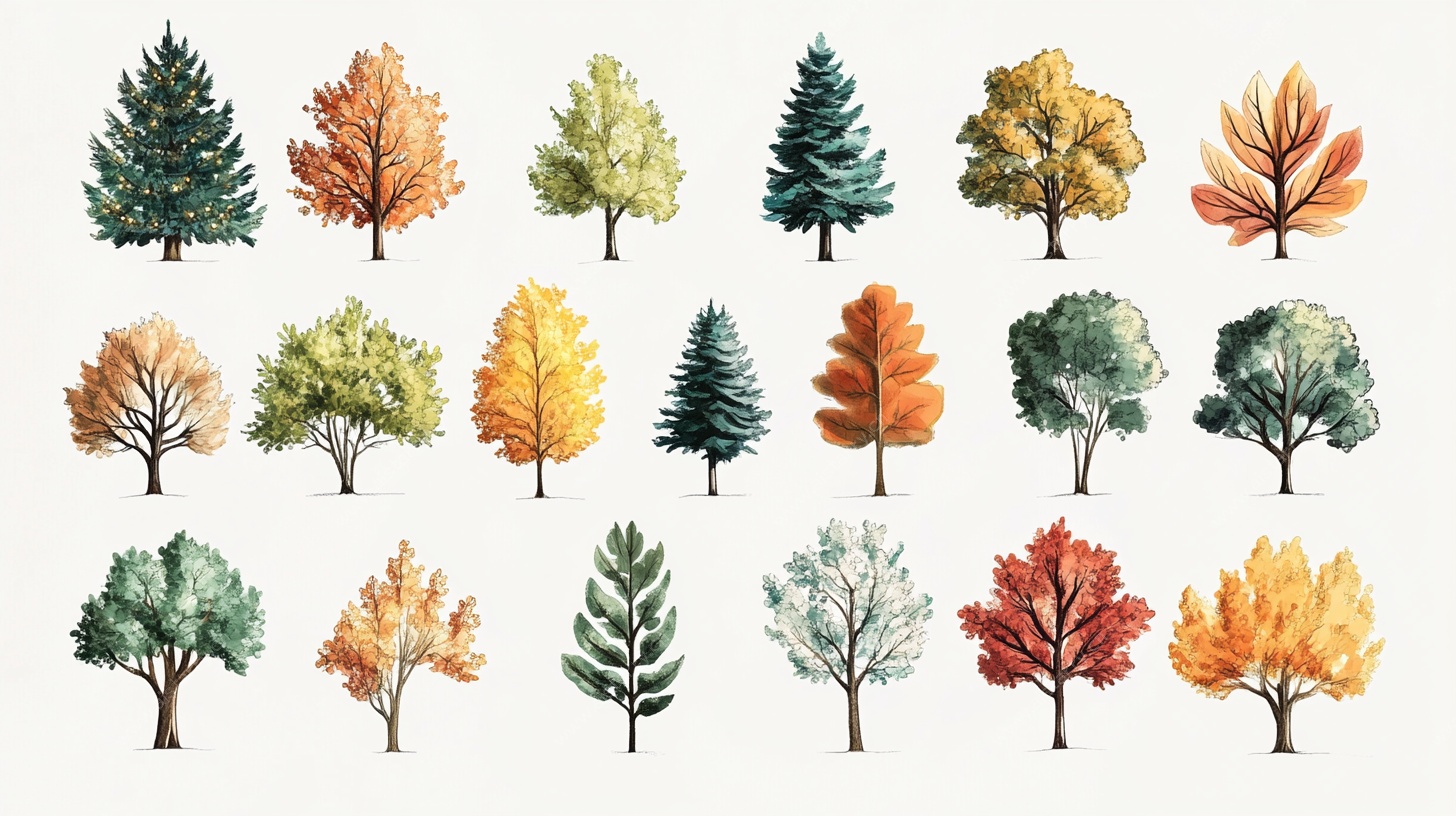 多样秋色树木插画集合