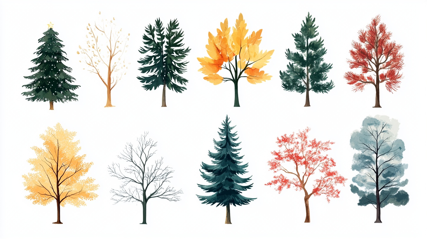 多样树木水彩插画集合