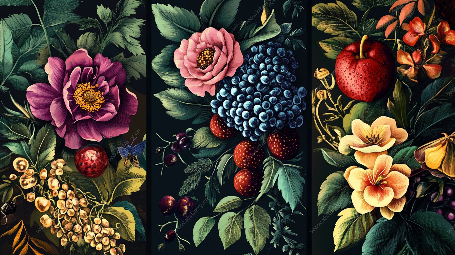 花卉果实插画组合