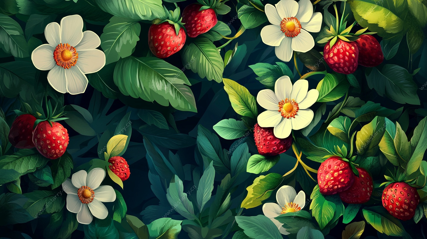 草莓花卉插画图
