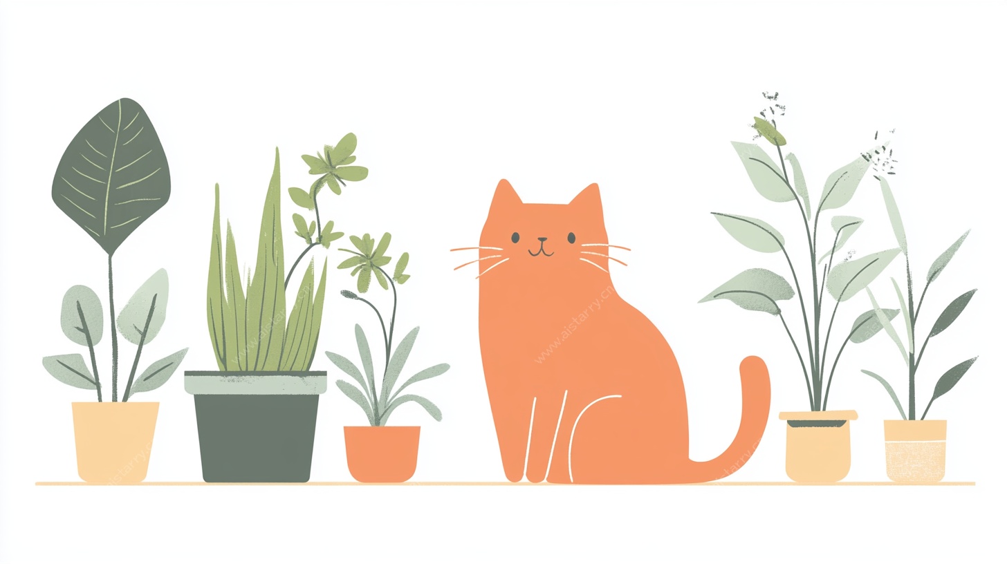 橘猫与绿植的温馨小景