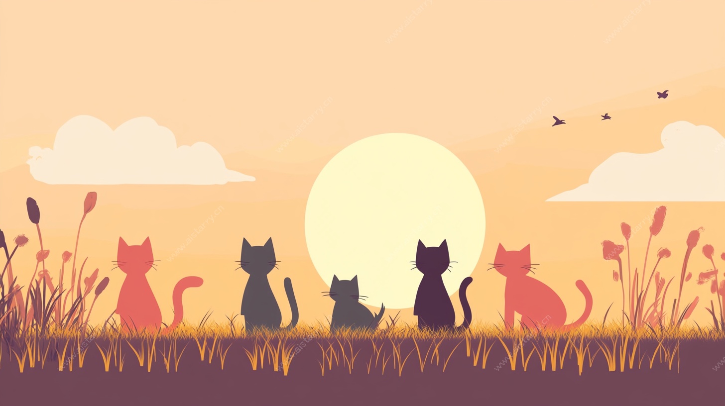 猫咪共赏夕阳美景