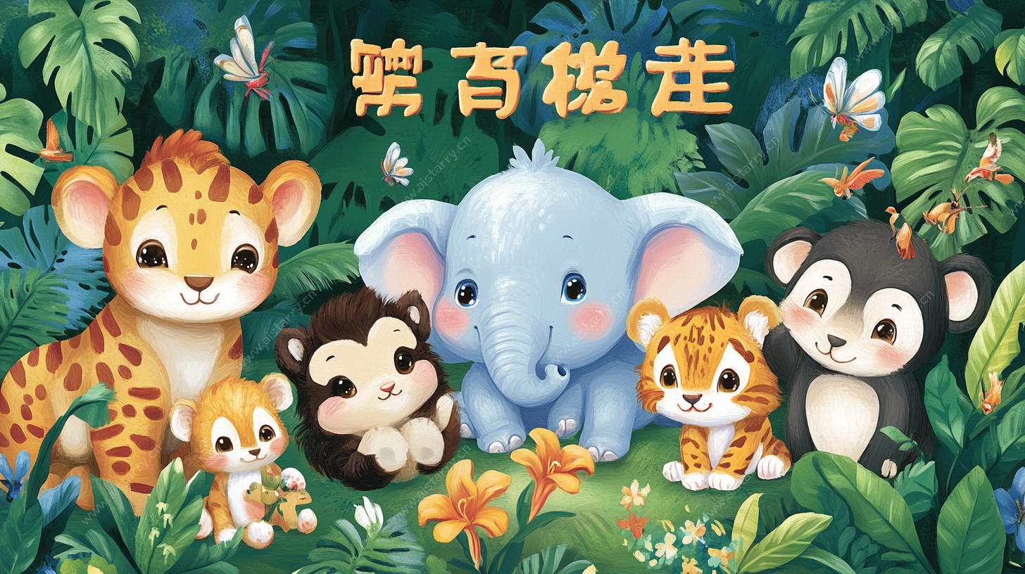 可爱动物森林聚会插画