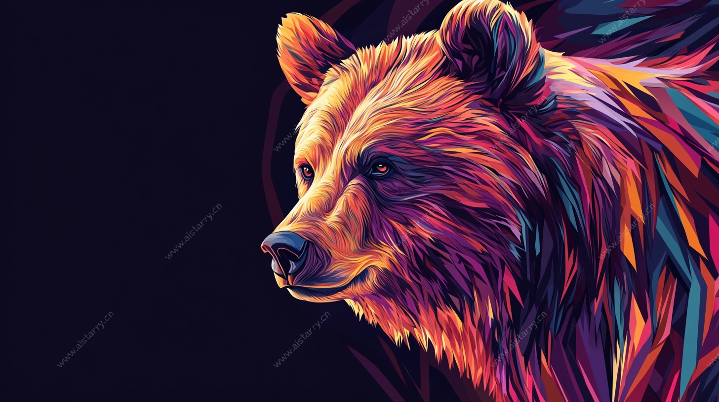 彩色几何风熊头插画