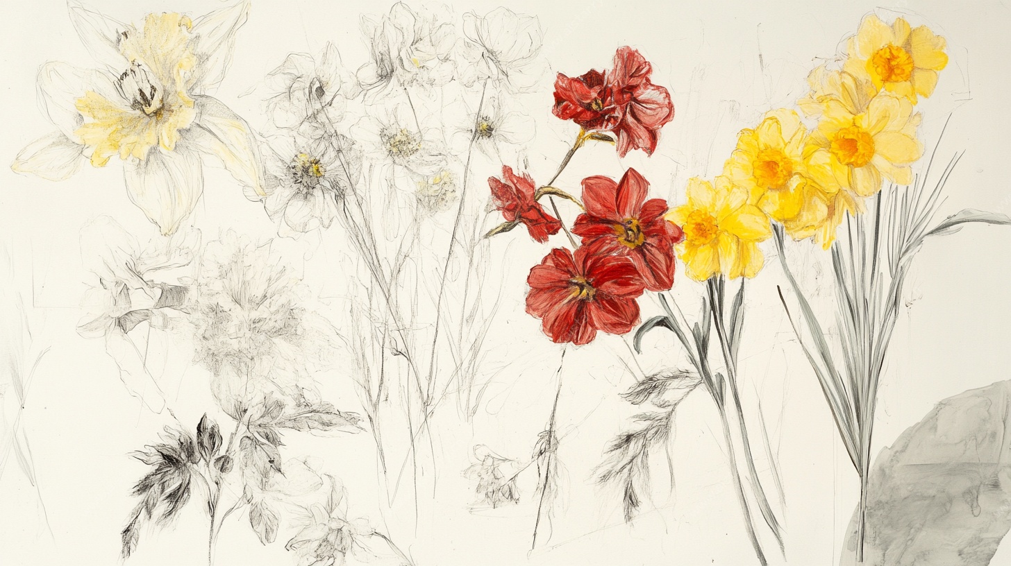 花卉水彩绘 多彩与素淡交织