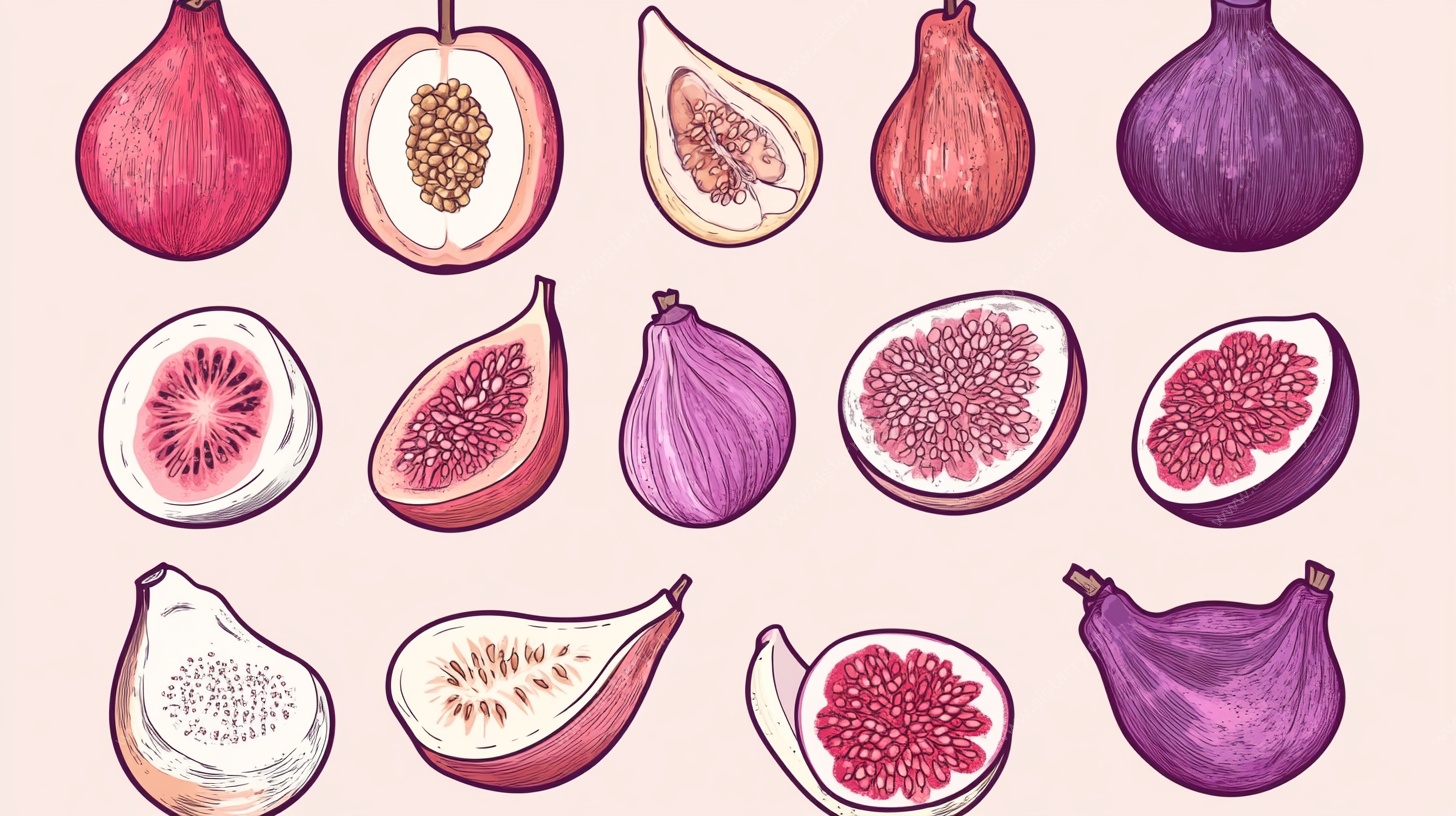 手绘多彩无花果插画集合