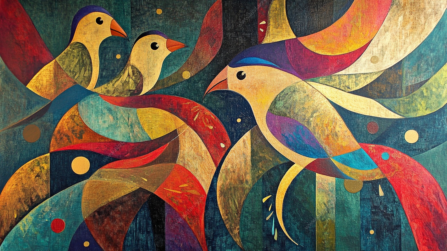 多彩几何风鸟儿插画