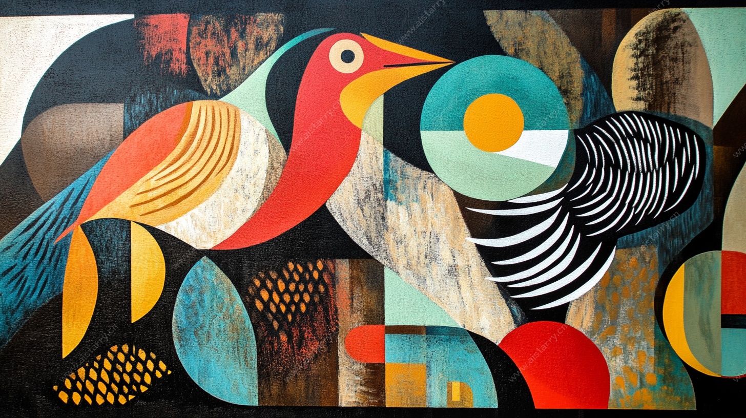 抽象几何风格多彩飞鸟图