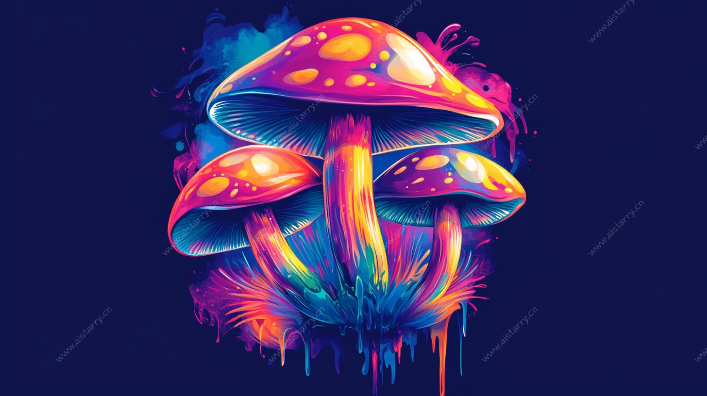 炫彩梦幻蘑菇插画