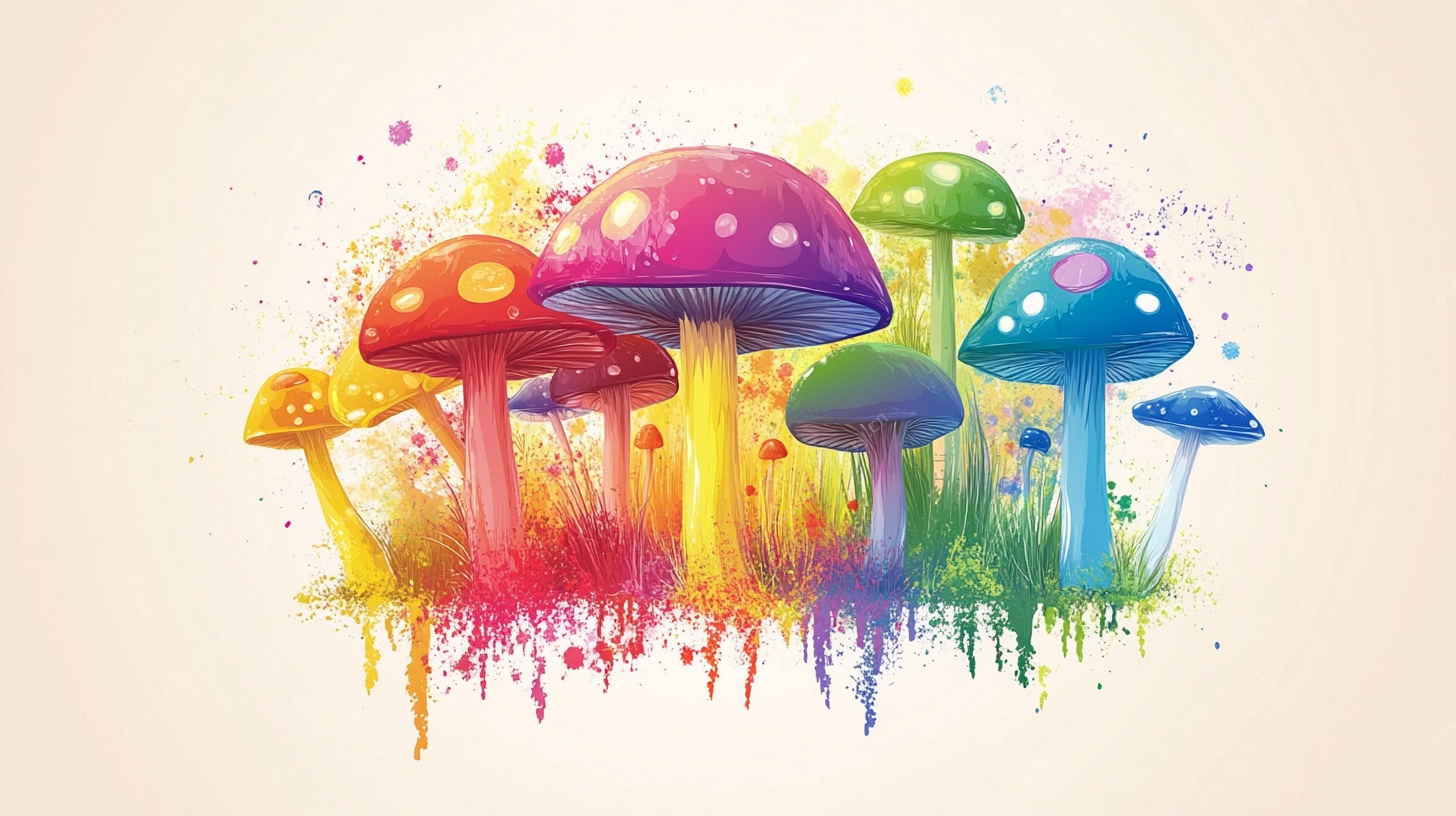多彩梦幻蘑菇插画