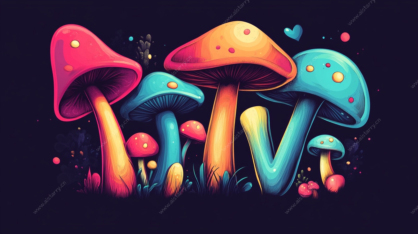 梦幻彩色蘑菇插画