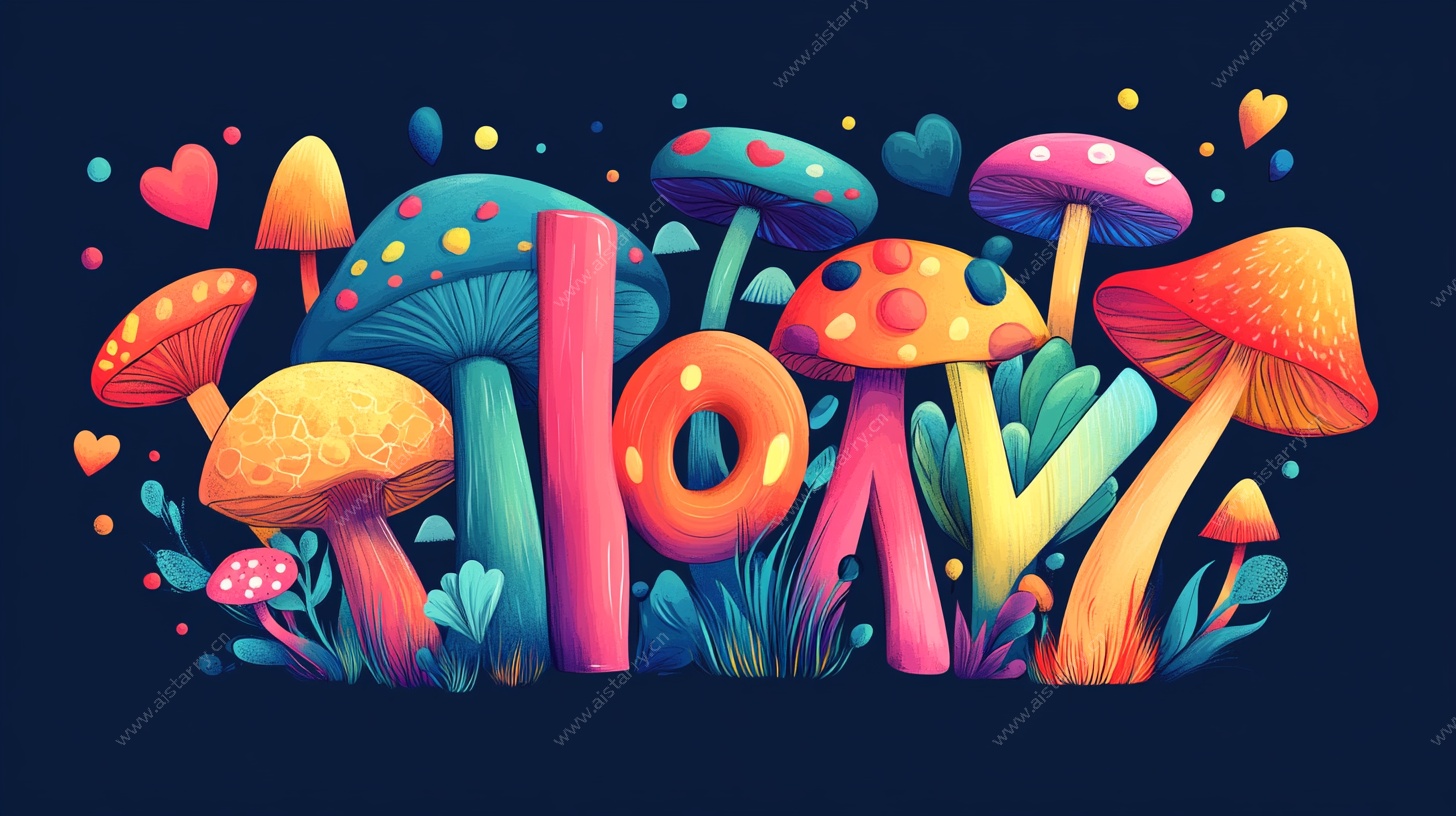 梦幻蘑菇组成的LOVE图案