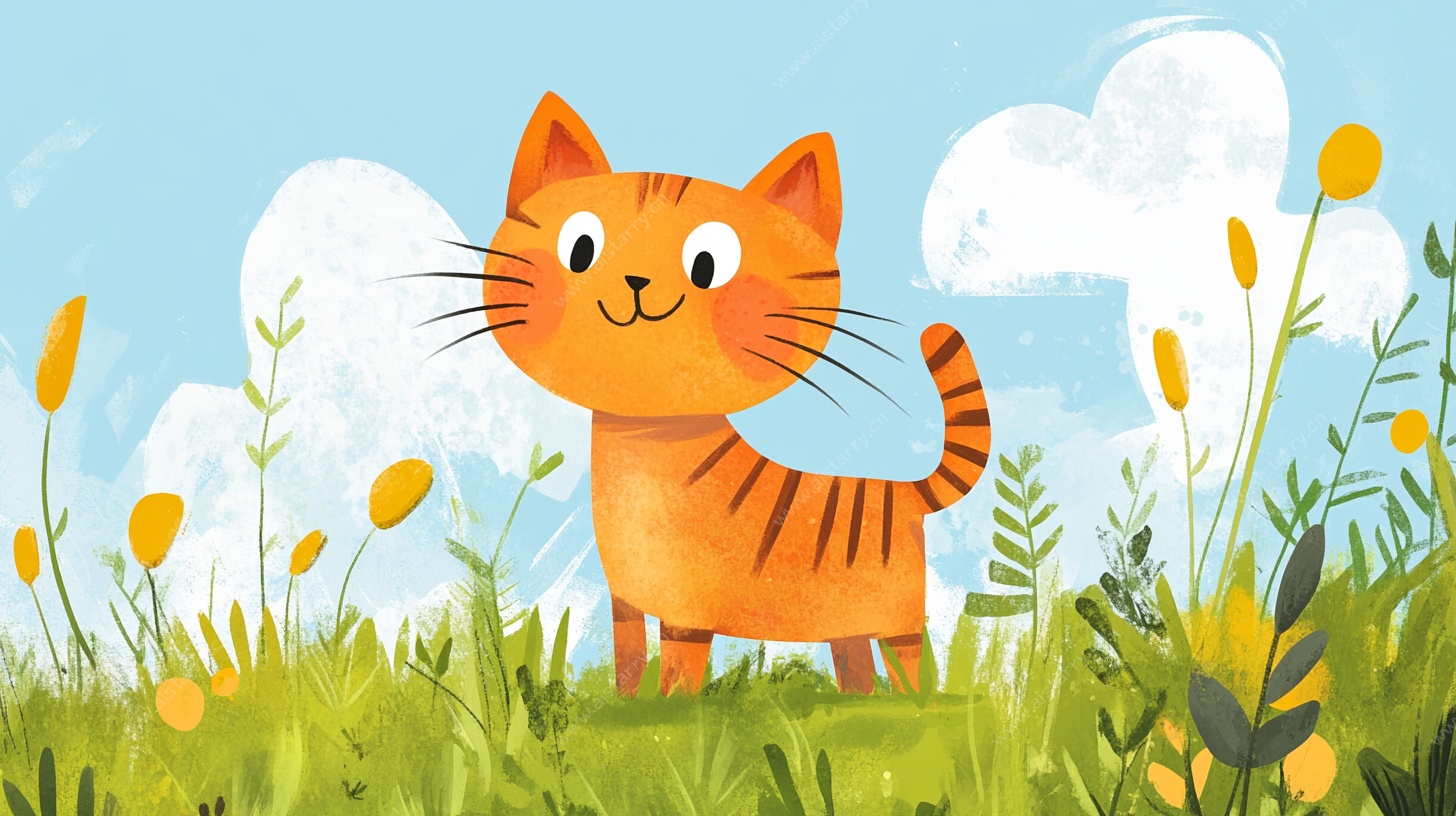 可爱橘猫漫步绿色草地间