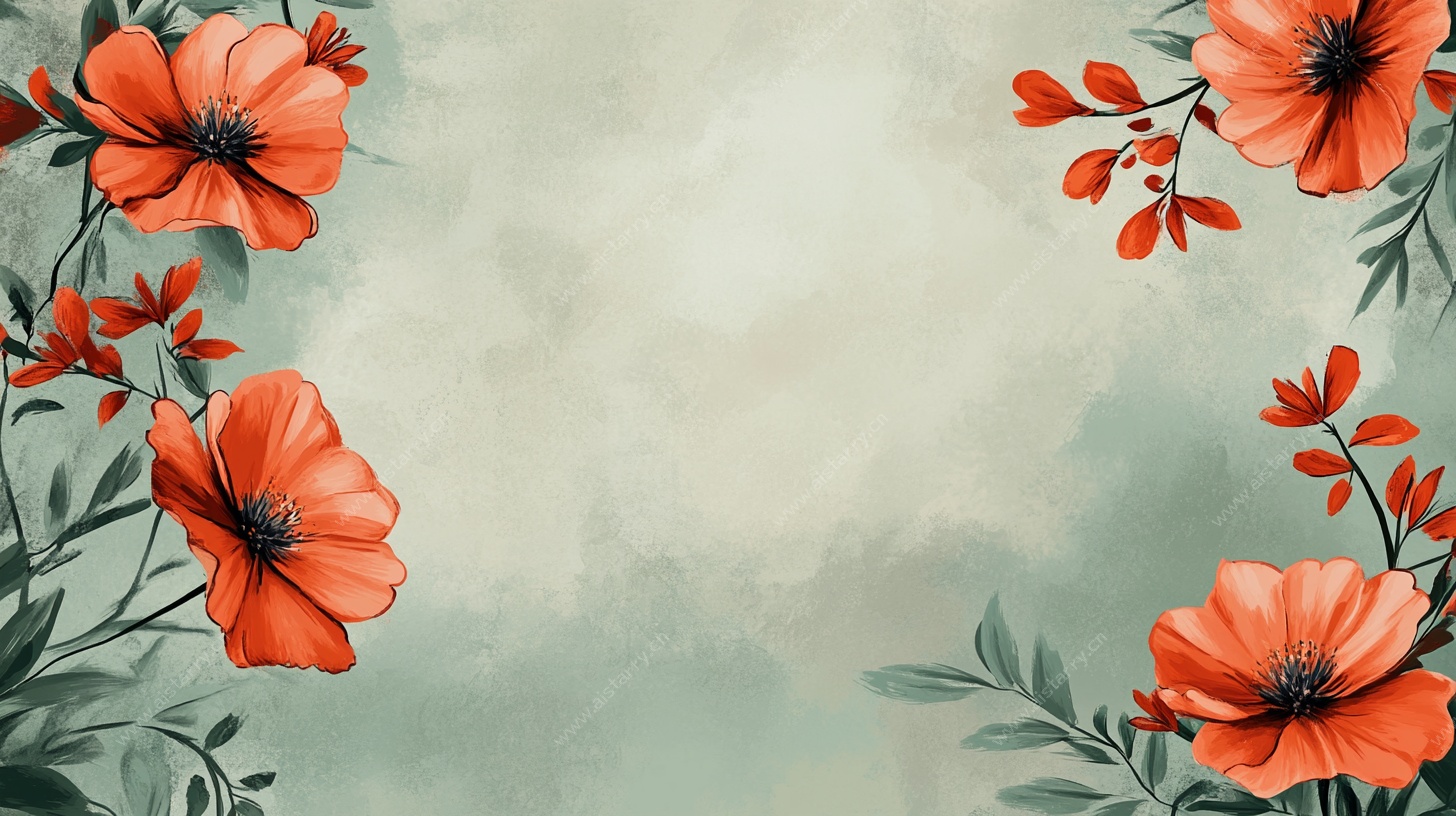 橙花淡绿背景花卉插画