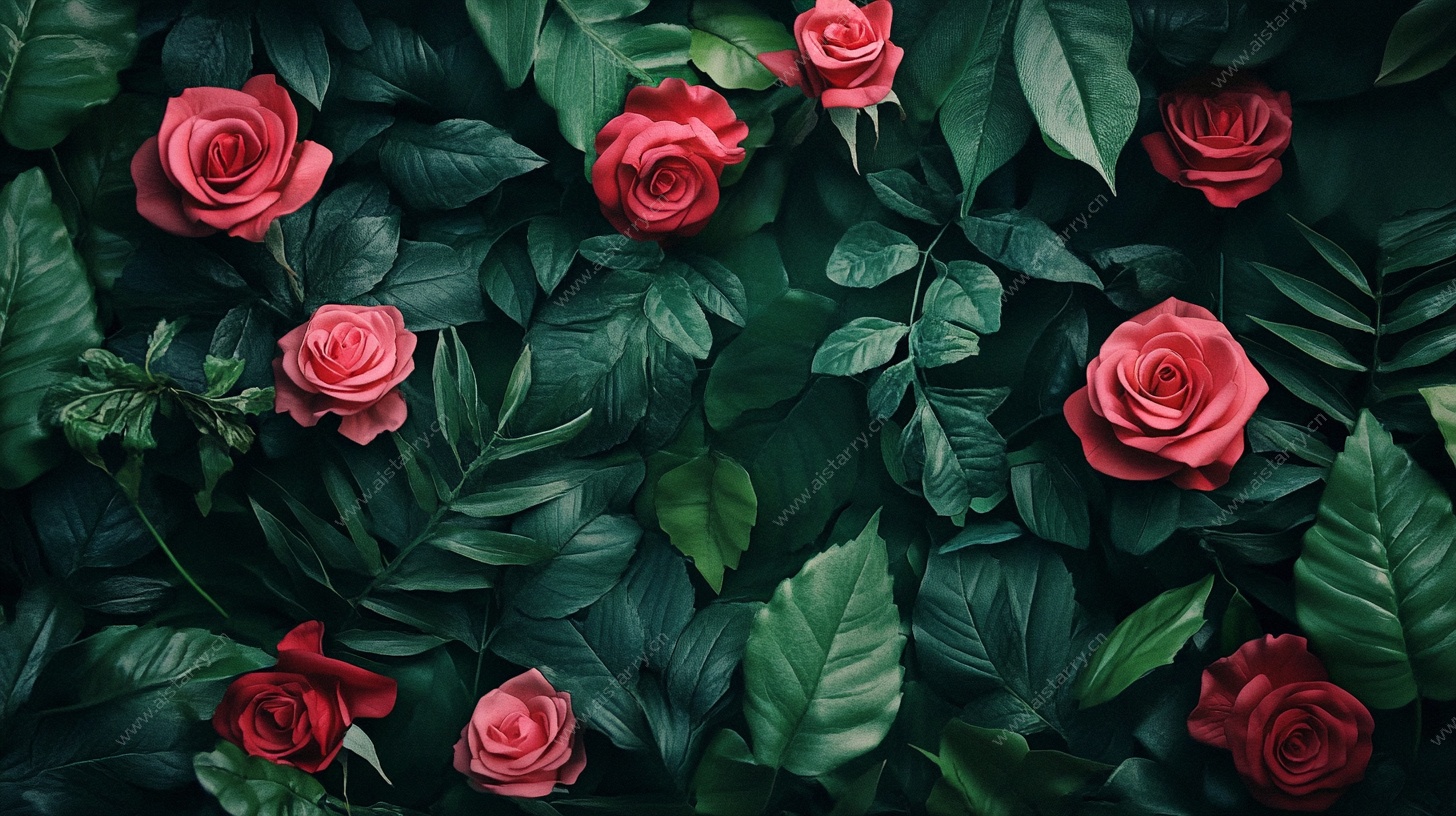 红玫瑰与绿叶的梦幻组合