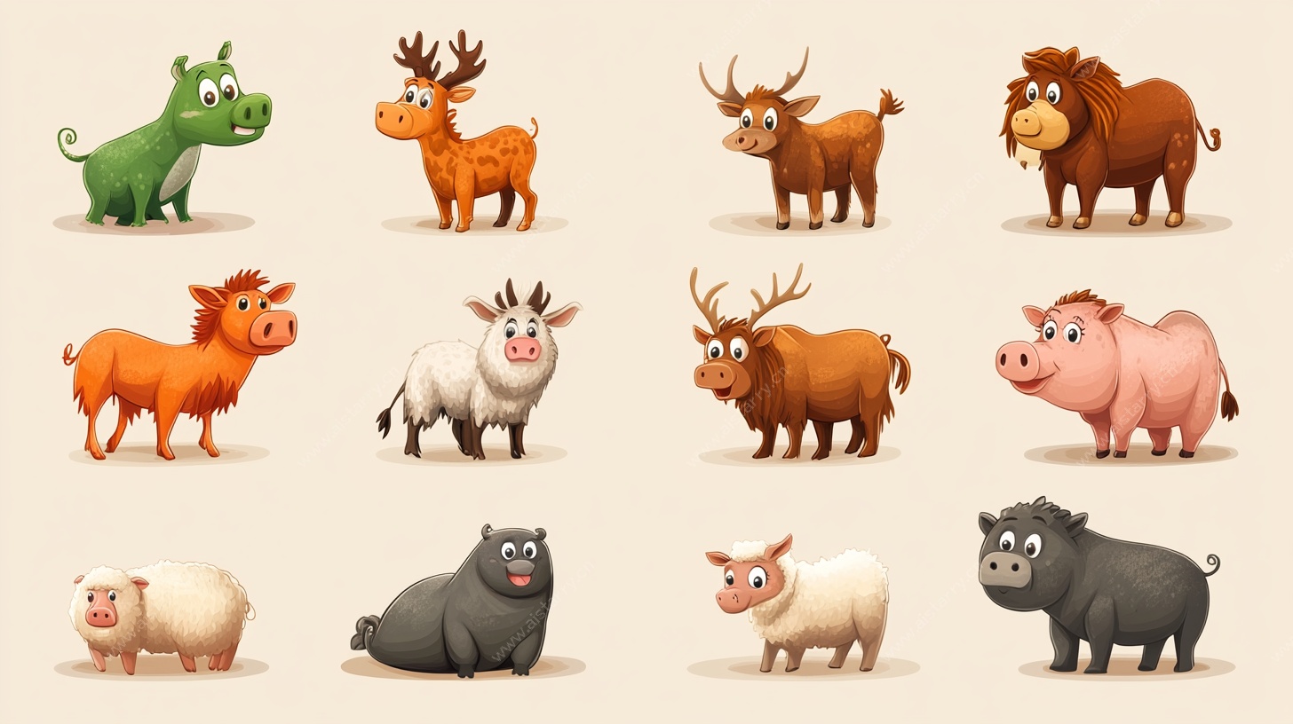 可爱卡通动物集合图