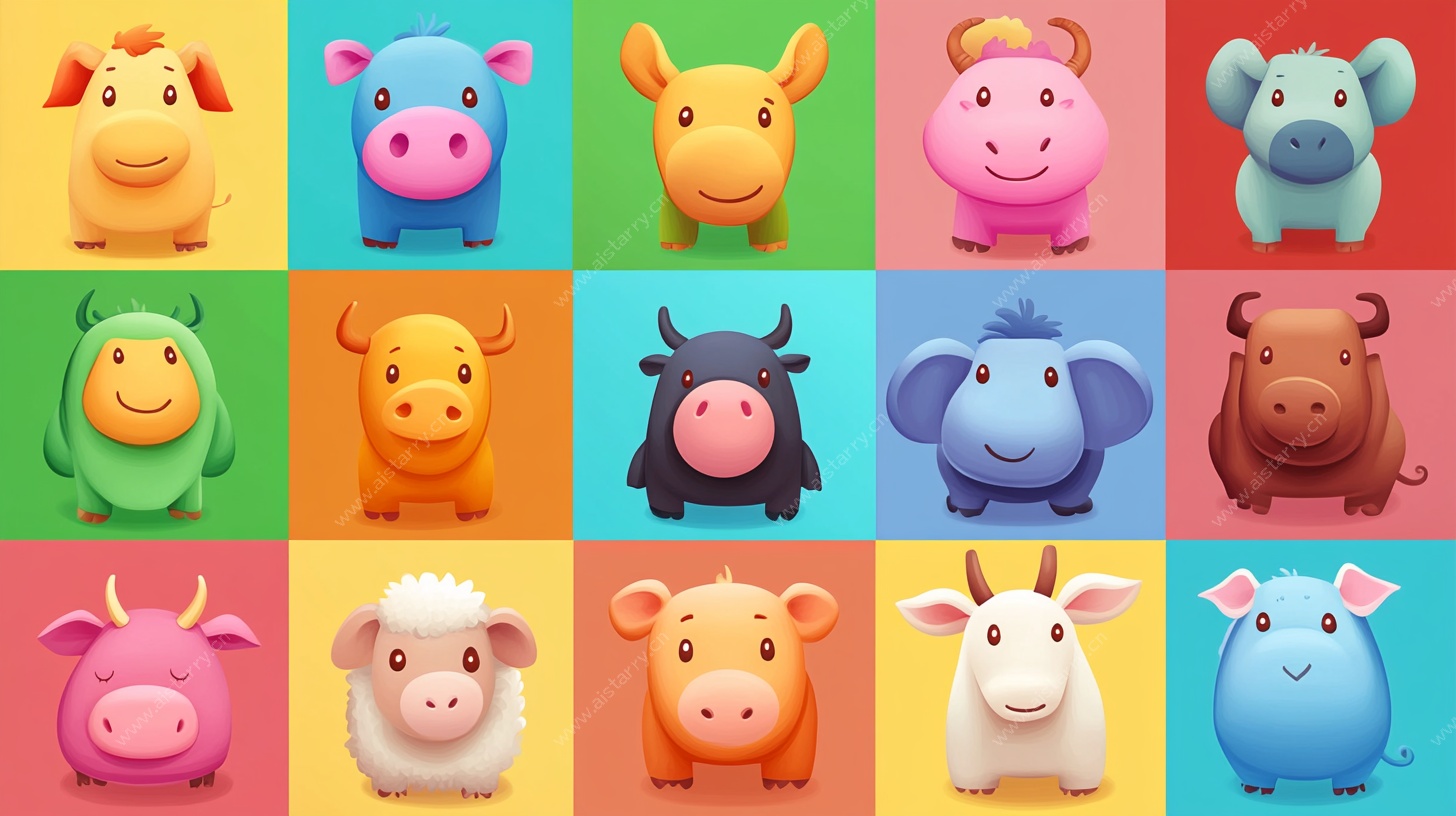 多彩卡通动物头像集合