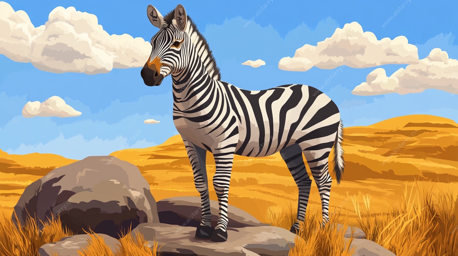 草原斑马独站岩石之上