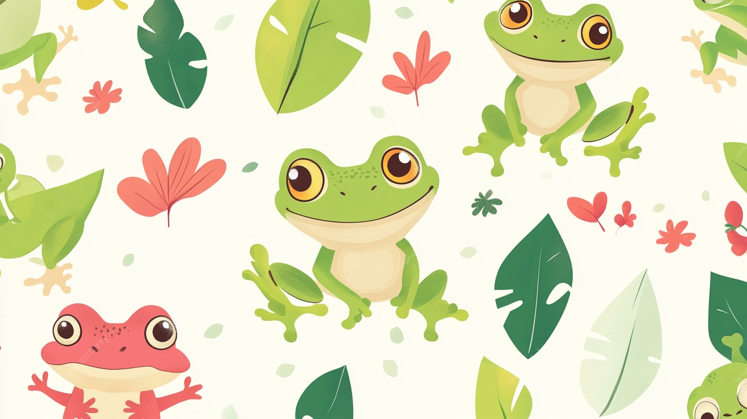 可爱青蛙与植物图案背景