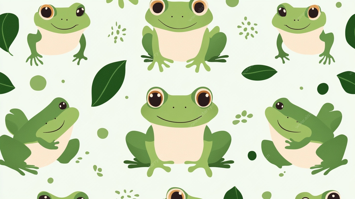 可爱青蛙与绿叶无缝图案